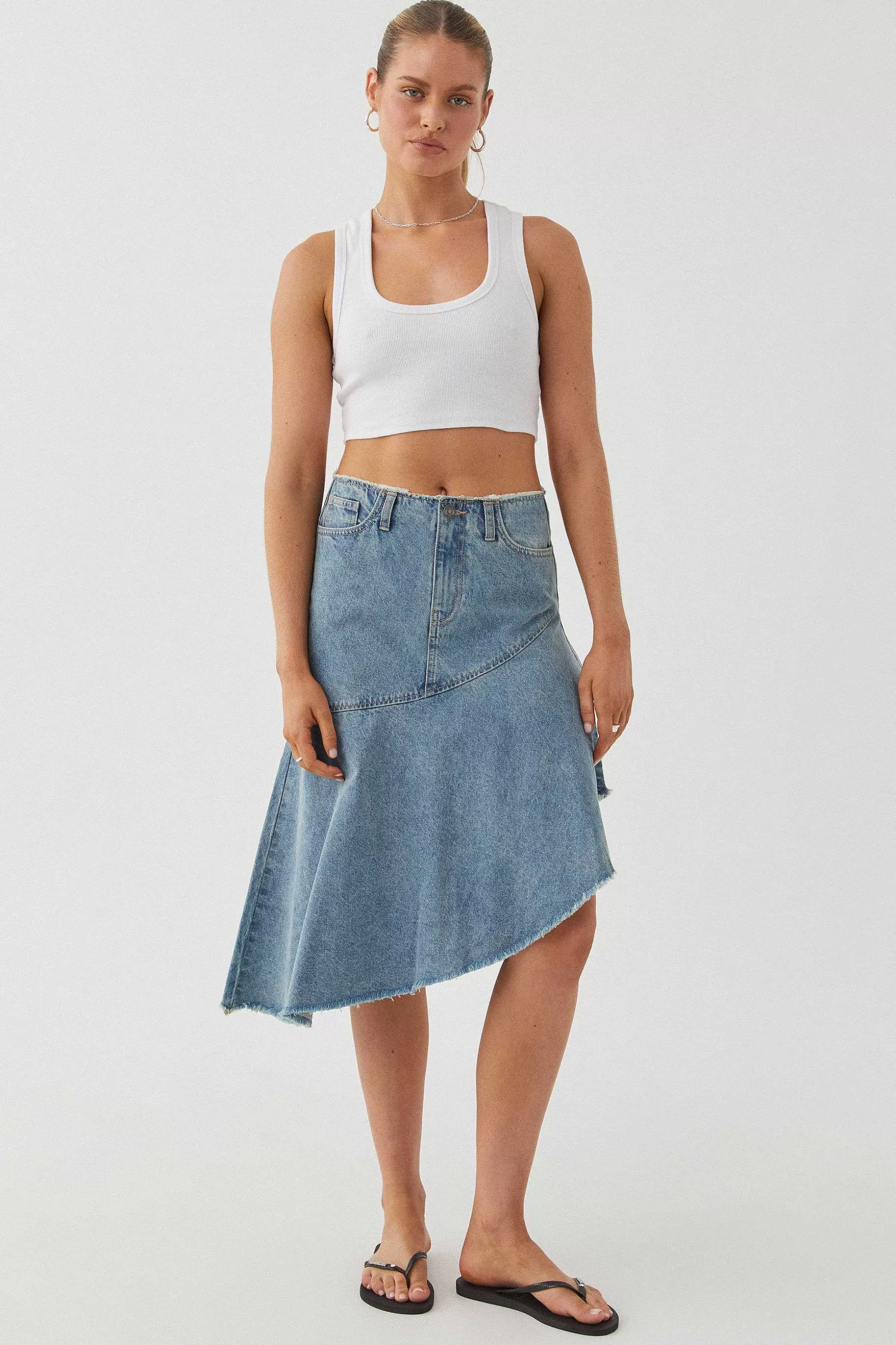 Supre Asymmetrical Denim Midi Skirt<Women Skirts