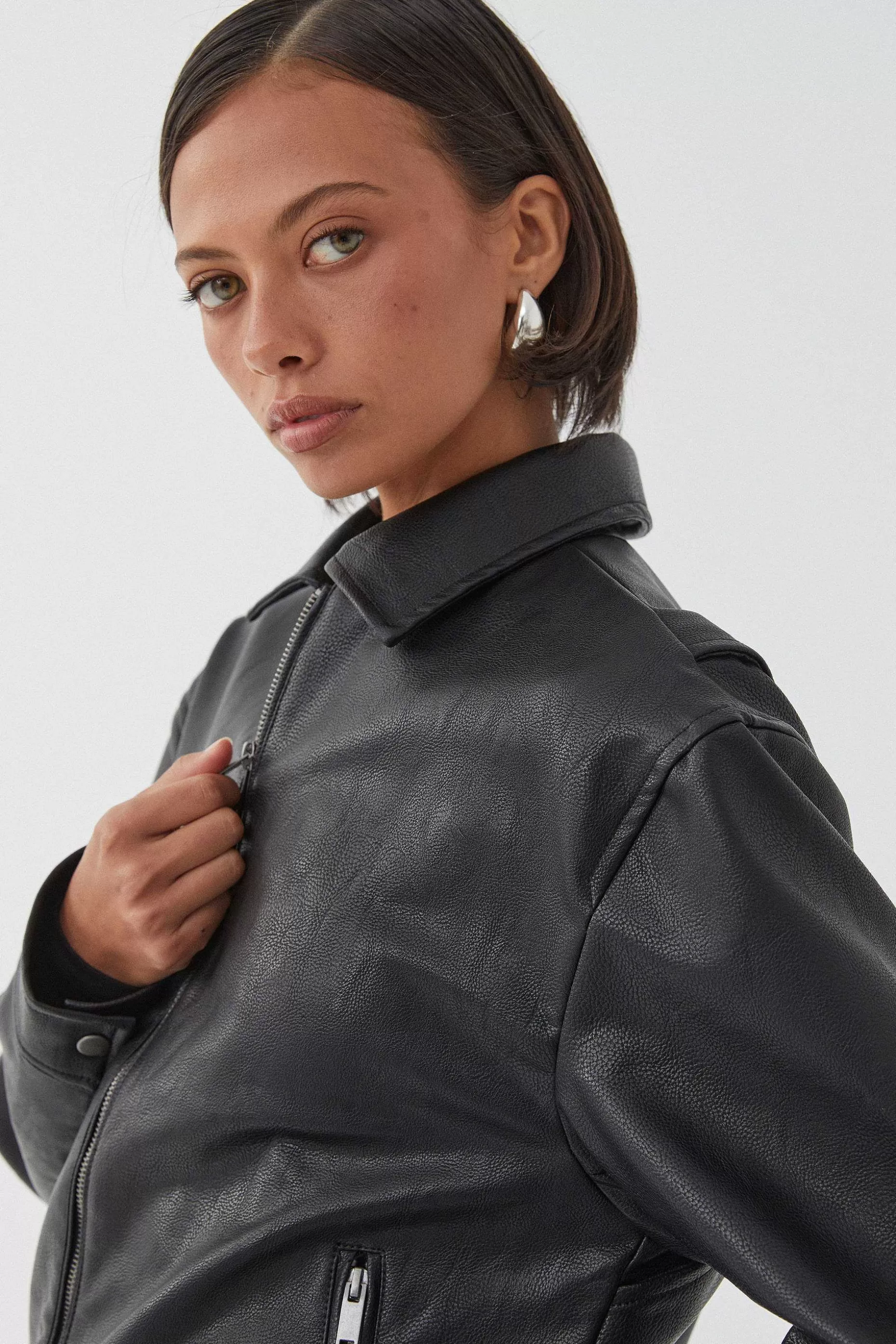 Supre Faux Leather Collared Bomber Jacket<Women Jackets & Puffers