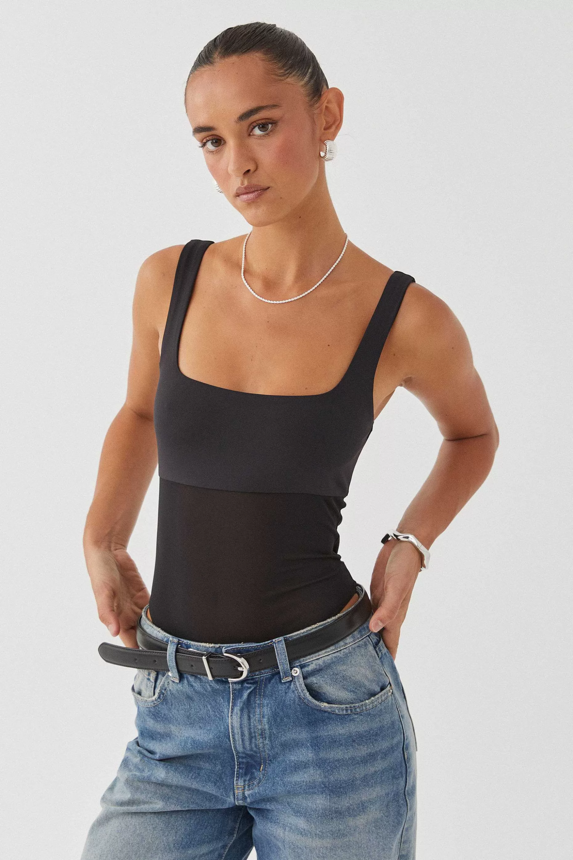 Supre Sheer Luxe Square Neck Bodysuit<Women Going Out Tops